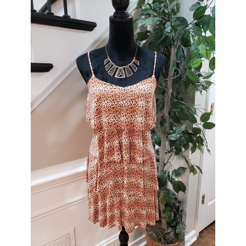 Sofia Brown Nylon Sleeveless V Neck Swimsuit Cover Knee Length Dress Size Small